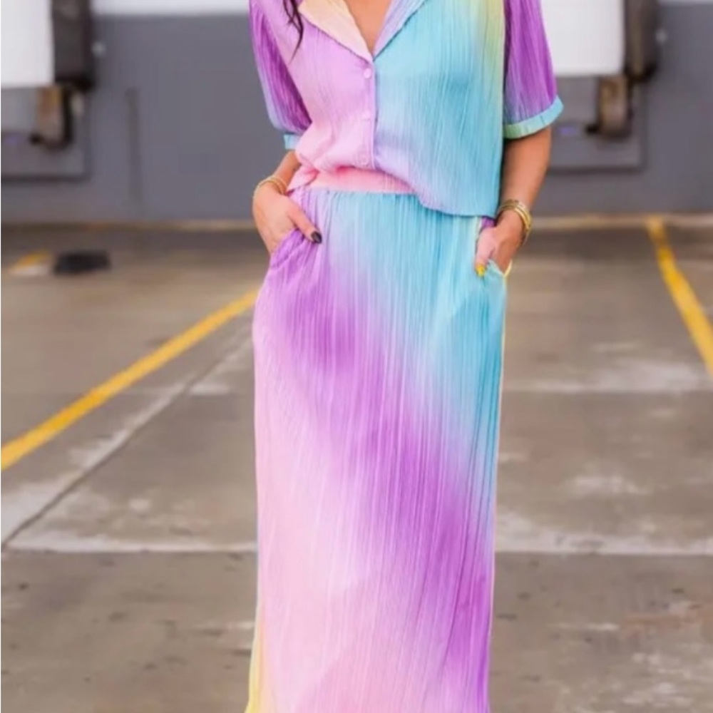 Dressed in LALA Multicolor rainbow skirt set
